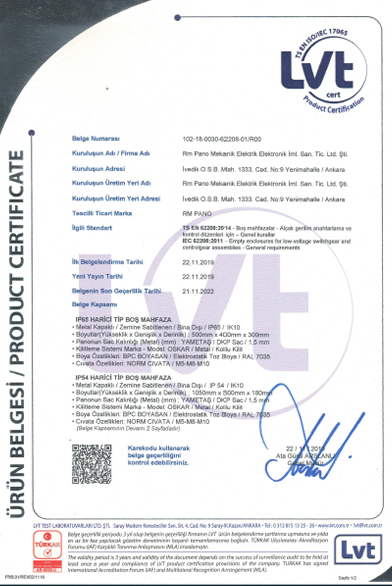 IP65 Boş Muhafaza Belgesi
